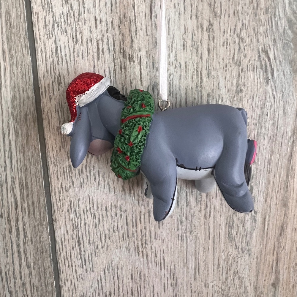 Disney Eeyore Christmas Ornament Winnie the Pooh Santa Hat Wreath Resin Grey - Picture 2 of 5